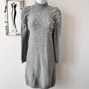 Ann Taylor Petite Gray Pearl Sweater Dress Size S Petite